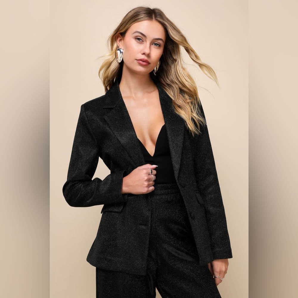NWT Lulus Sparkly Energy Black Glitter Blazer Size XL